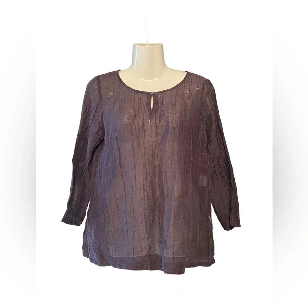 Eileen Fisher Linen Blend Crinkle Long Sleeve Top